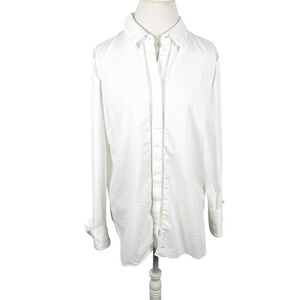 Elie Tahari White Button Shirt Silk Mesh Accents Tunic Length Dress Size XL